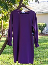 NWT NINE WEST purple 🟣 women's dress Long ruffle Sleeves Sz XS. SRP$79