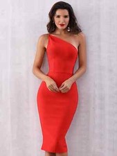 SHEIN ADYCE Double Strappy One Shoulder Bodycon Dress RED Size M