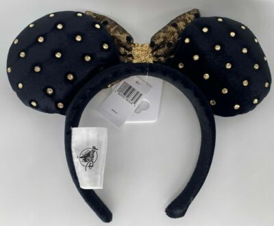 Disney Black Jeweled Studded Gold Minnie Mouse Ears Headband  display picture 1