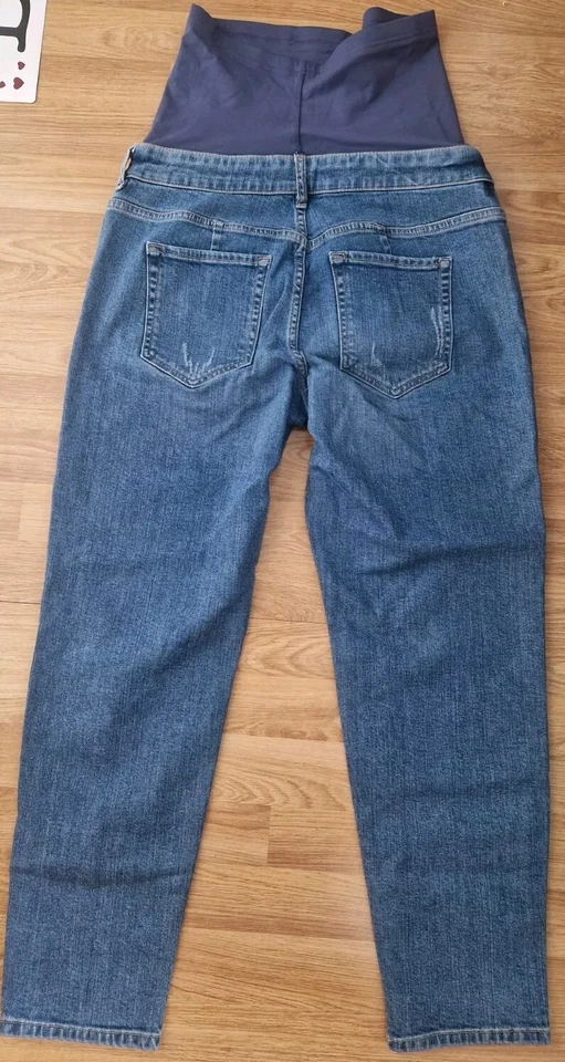 ladies M&S over bump MATERNITY JEANS medium blue MOM distressed Size 6 short NWT - Image 2 of 3