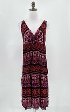 Diane von Furstenberg Burgundy Silk Print Midi Dress Sleeveless Ruffle Sz 6 NWT
