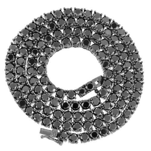 Unisex Lab Diamonds 4mm 1 Row Tennis Necklace Black Finish Black 16 inch Choker - Picture 1 of 2