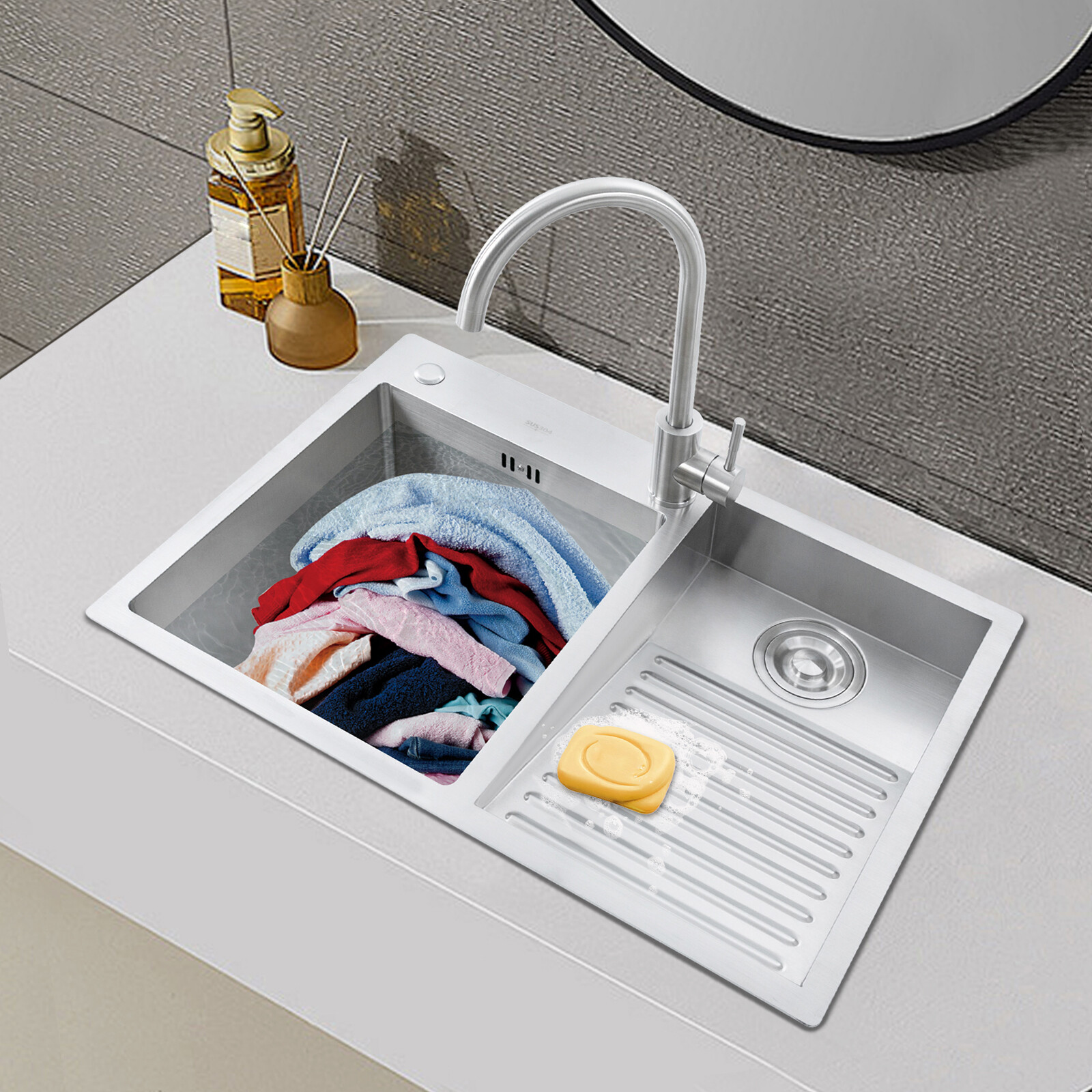 Drop-In Double Bowl Stainless Steel Utility Sink for Kitchen Bar Laundry Use
