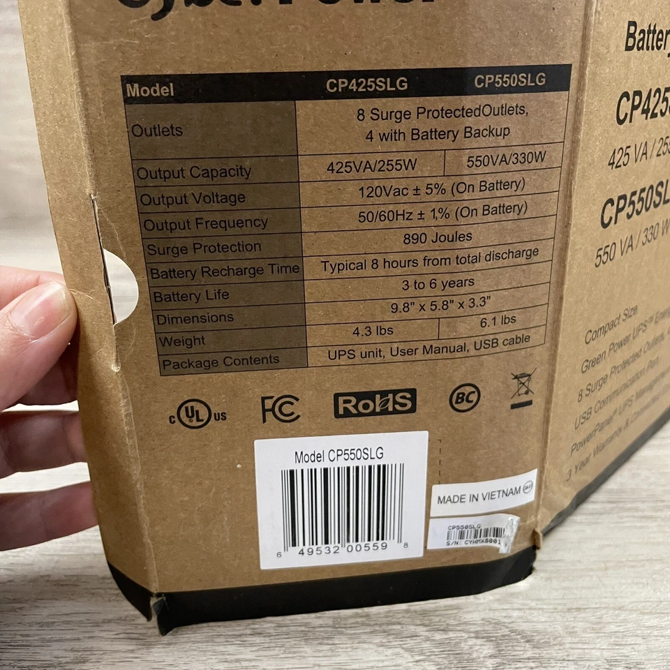 CyberPower UPS Standby Green - 550VA/330W 8-Outlet RJ11 Compact Design CP550SLG - Image 4 of 4