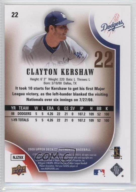2009 SP Authentic Copper /99 Clayton Kershaw #22 - Image 2 of 2