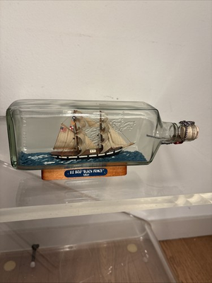 #ad VINTAGE U.S.S. BLACK PRINCE U.S. BRIG SHIP 1845 IN A Hamp;A GILBEY GIN BOTTLES $59.99