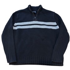 Polo Jeans Co. Ralph Lauren Black XXL 1/4 Zip Heavy Cotton Gray Stripes Sweater