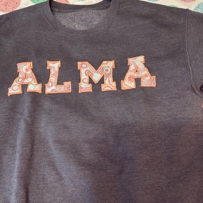custom alma patterned applique gray sweater