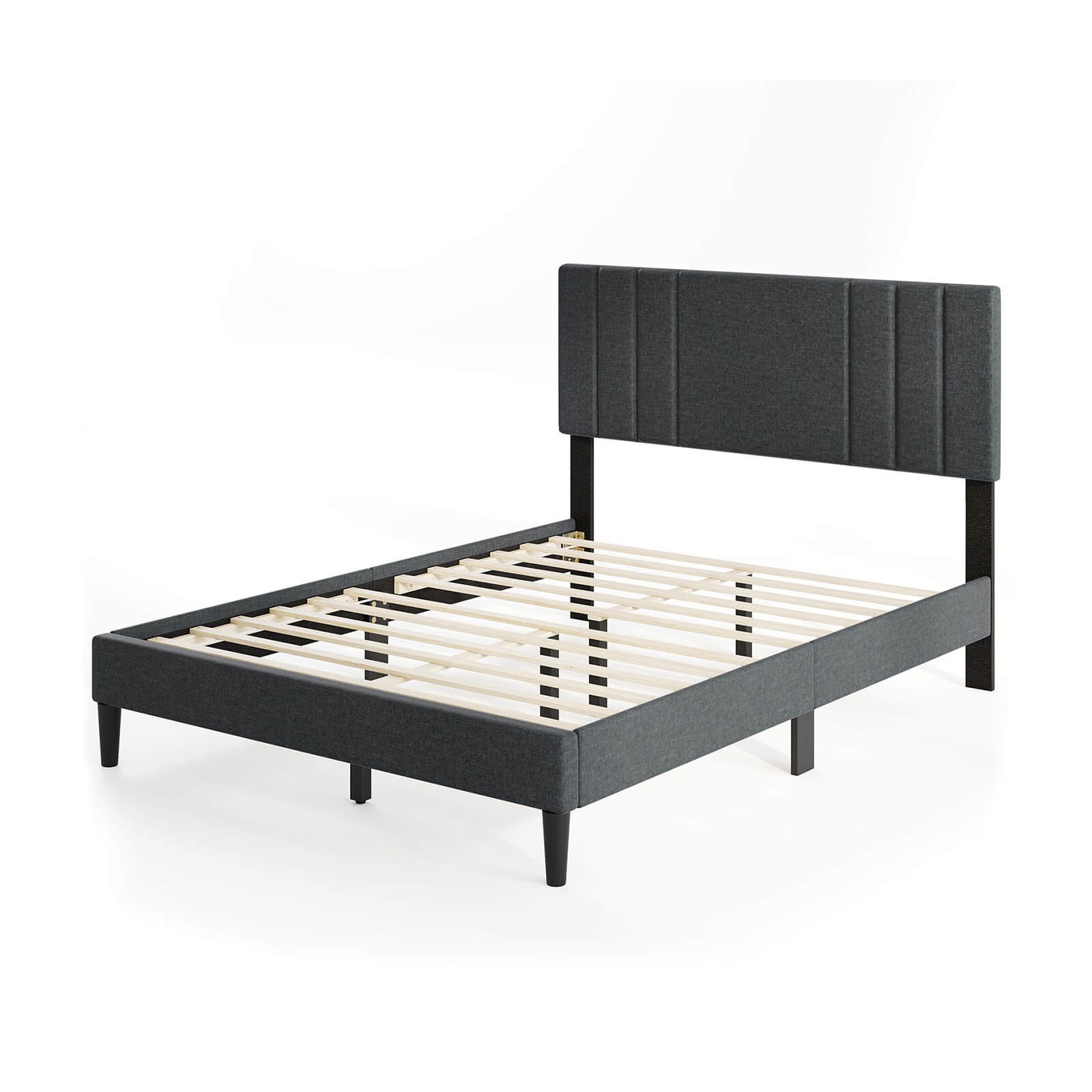 With Vertical Channel Tufted Headboard & Wooden Slats