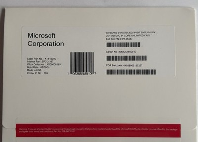 Windows Server 2025 Standard 64Bit 64 Core - Unlimited CAL Lizenz DVD + Key