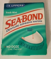 SEA BOND FRESH MINT 15 UPPERS DENTURE ADHESIVE WAFERS NEW