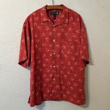 Nat Nast Mens Sz L Silk Limited Edition Camp Shirt Red Atomic Print Hawaiian
