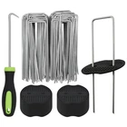 200Pcs Garden Landscape Staples and Fixing Gasket with 1pc Pick Hook, Heavy D...