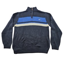 Chaps Sweater Mens Medium Navy Blue Knit Stripe Classic Fit Long Sleeve 1/4 Zip