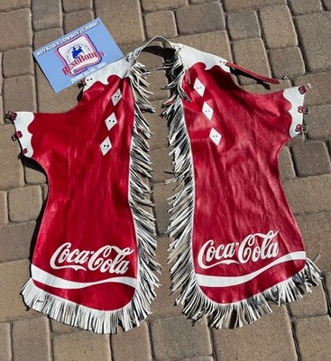 Western Rodeo Cowboy leather Fringed Chaps Coca Cola collectable
