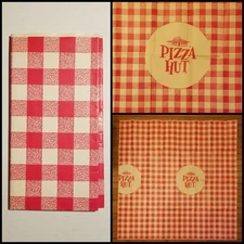 Early 1970s Pizza Hut Coated Paper Tablecloth, 43.5 inches by 43.5 inches Unused