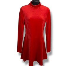 Large Juniors Forever 21 Red Velour Mini Dress Long Sleeve Mock Neck Holiday