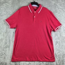 Tommy Hilfiger Polo Shirt Mens XL Red Classic Flag Logo Contrast Stripe Trim