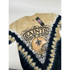Majestic NFL New Orleans Saints Tie Dye T-Shirt Mens Small Gold Black Helmet Tee