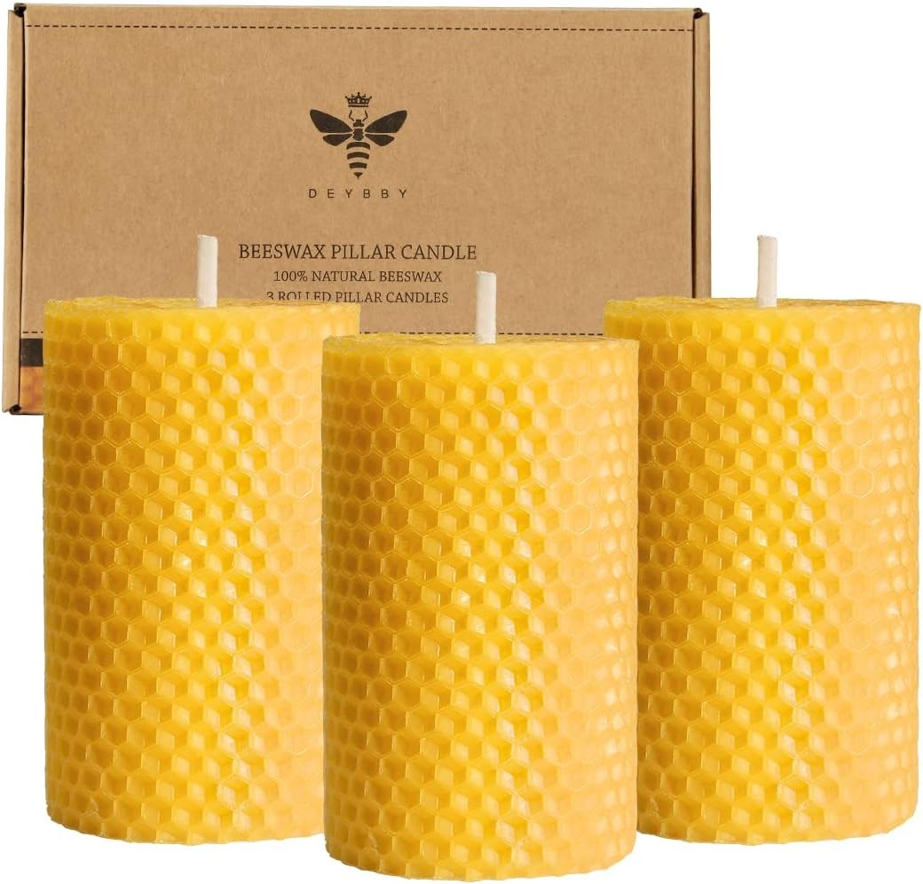 Set Of 3 - Handmade Pure Beeswax Rolled Candles For Gift