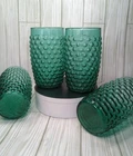 Vtg Anchor Hocking 16oz Teal Green Hobnail Drinking Glasses Set of 4 Textured