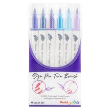 Pentel Arts Sign Pen Twin Brush, 6-Packs
