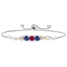 925 Sterling Silver and 10K Yellow Gold Created Ruby Created Sapphire and Lab