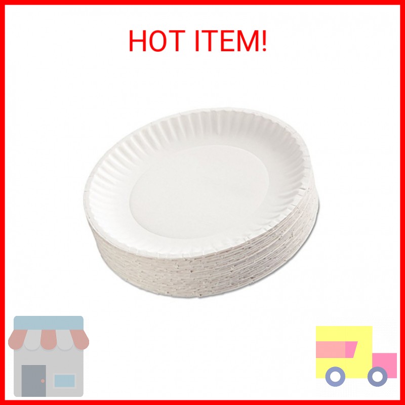 AJM Packaging Corporation Paper Plates, 9" Diameter, White, 100/Pack