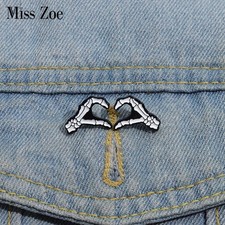 Skeleton Heart Gesture Enamel Pins Custom Love Even Dead Brooch Lapel Badge Punk