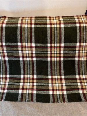 Faribo Wool Throw Blanket Brown White Red Plaid Fringe 57 inches x 43 inches VTG