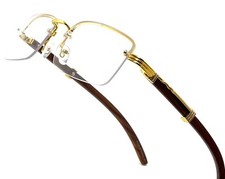 Men's Classy Elegant Modern Retro Clear Lens EYE GLASSES Gold Wood Frame Hip Hop