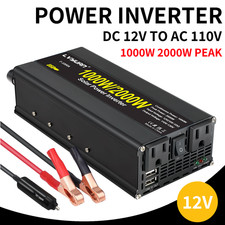 1000W 2000W Peak Power Inverter 12V DC to 110V AC Converter Dual Outlets Camping