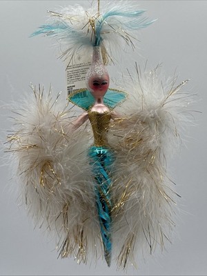 Christopher Radko Vintage 1999 Italian Marlene Ornament Teal White Gold Rare