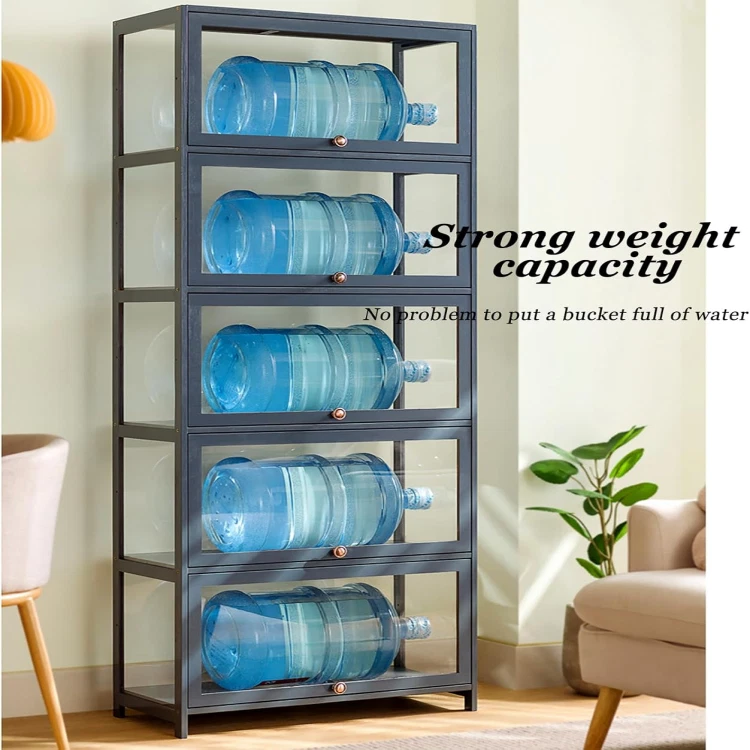 4,5 Livelli Vetrina librerie In Acrilico Trasparente con Porta per Collezionist - Immagine 4 di 4