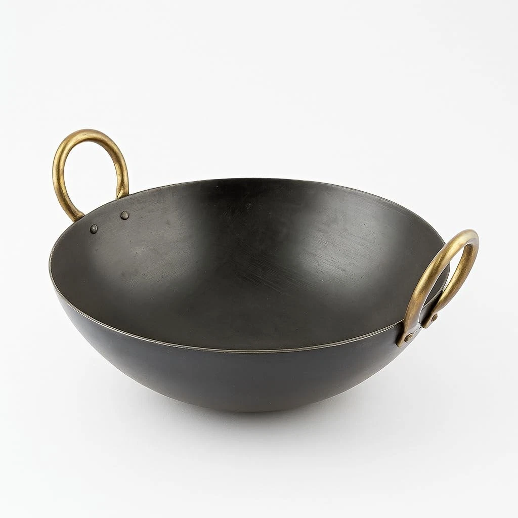 Handmade Iron Kadhai wok with Golden Handle (10 inch, 3 Liter)