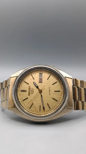 Vintage Seiko 5 Automatic DD FR/ENG 7009-3040 Gold Tone Men's Watch Working