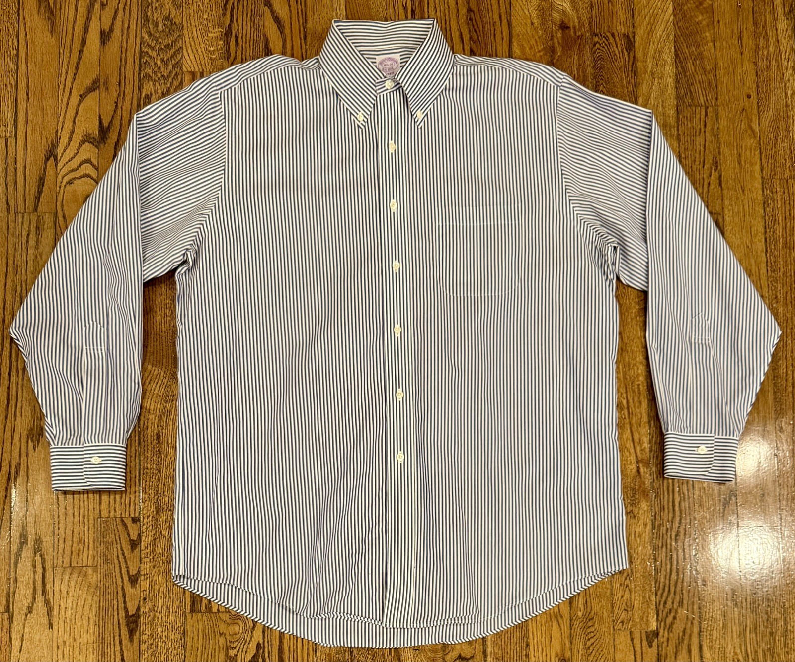 Brooks Brothers Classic Fit Dress Shirt Blue White Bengal Stripe Men’s 16.5-35