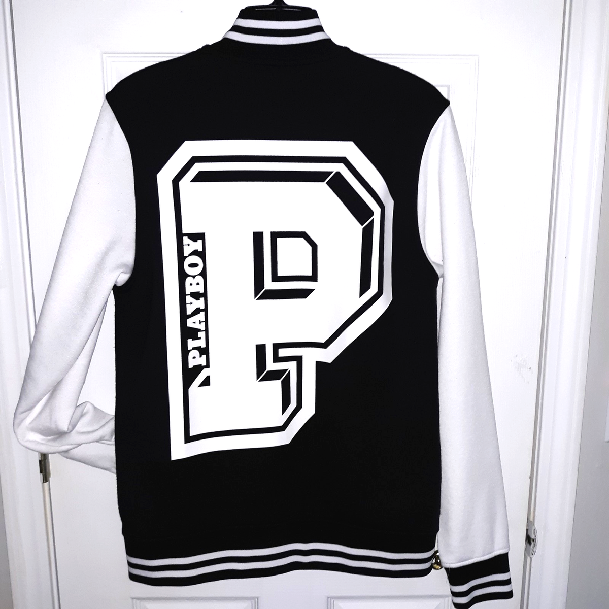 Playboy Varsity Jacket Sz M Snap Up 2 Sided Graphics/Sleeve Logo