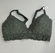 Aerie Bra Womens 32C Green Lace Wireless Lightly Padded Adjustable Straps