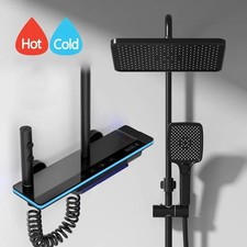 Bathroom Luxury Shower System with Lights Tempered Glass Piano Key Smart Digital