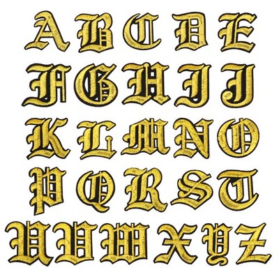 26Pcs Old English Letter Iron on Sew on Patches a to Z 2''Lx2''W Gold Tone