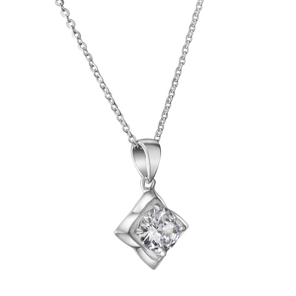 AnhäNger Kette 925 Silber Rhodiniert Zirkonia 45Cm Damen Schmuck NEU-image