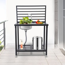 Stainless Steel Kitchen Sink Single Bowl With Faucet Storage Shelf Top Rods