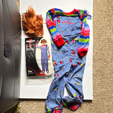 Spirit Chucky Child's Play Costume Overall w/ Attached Shirt  Wig SM/MD 4-10