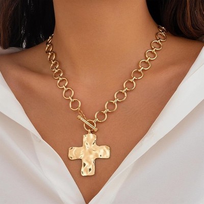 Gold Chunky Cross Necklace for Women Statement Cross Pendant Necklace Layered Ha