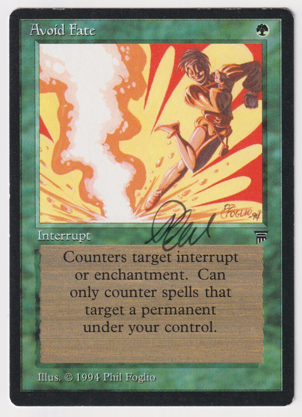 Crimped Signed Avoid Fate HP Legends Artist Phil Foglio 1994 MTG Magic Misprint!