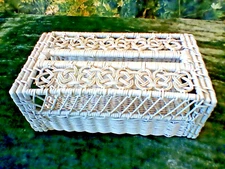 VINTAGE WHITE WICKER TISSUE BOX COVER  MID CENTURY Cottage Beach Decor