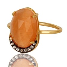 Peach Moonstone CZ 18K Gold Plated 925 Silver Engagement Rings Jewelry