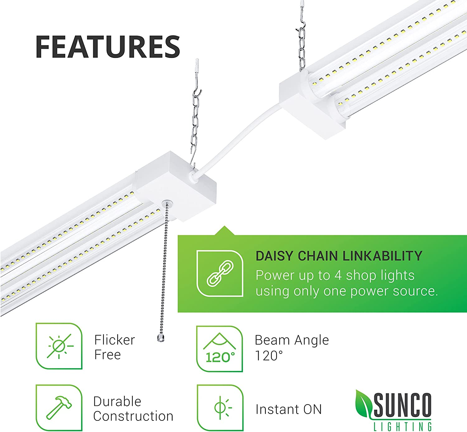 Sunco 10 Pack LED Shop Light for Garage 4FT, Plug in Linkable