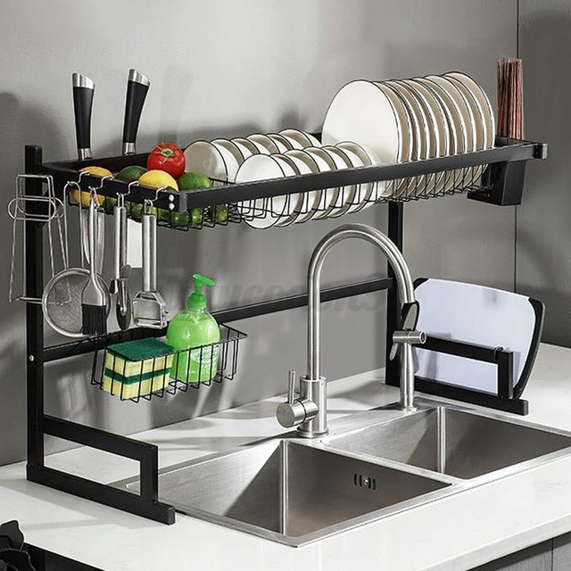 Kitchen Over the Sink Dish Drying Rack Stainless Steel Drainer Shelf 7
